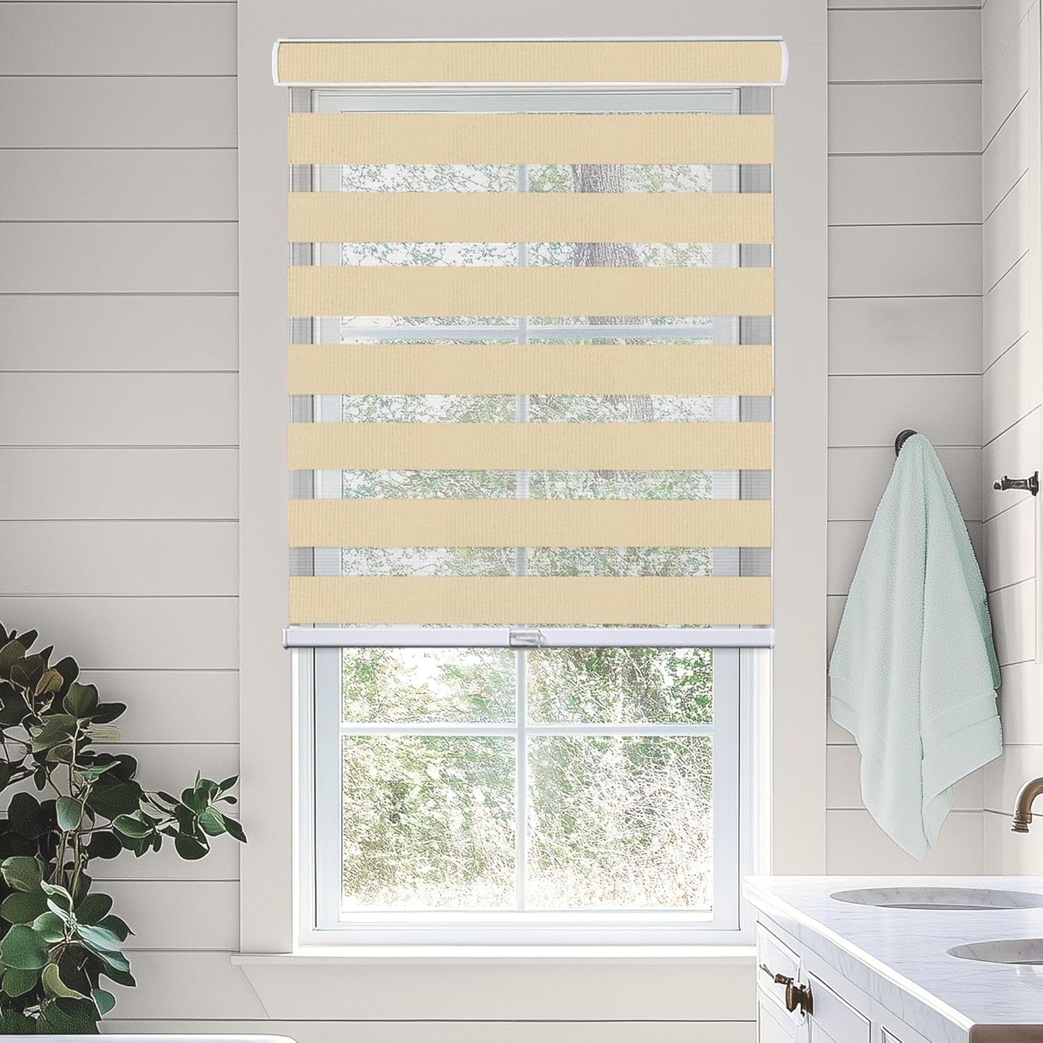 CHICOLOGY Zebra Blinds , Roller Window Shades , Blinds for Windows , Roller Shades for Windows , Window Shades for Home , Window Shades , Pull Down Shades for Windows , 55"W X 72"H , Basic Pearl 55"W x 72"H Basic Pearl