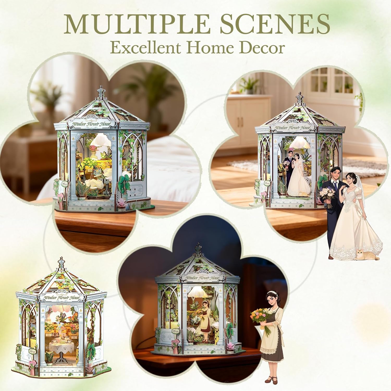 Cutefun Book Nook Kit - DIY Miniature House Dollhouse Kit for Adults, 3D Wooden Puzzle Flower House Model Kit Building Set Crafts for Home Decor Gifts for Family and Friends (Windsor Flower House)