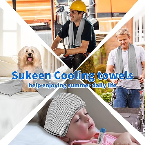 Miniatura 7 de Sukeen Paquete de 4 Toalla de enfriamiento (40 x 12 pulgadas), toalla de hielo, toalla suave y transpirable, toalla de microfibra para yoga,