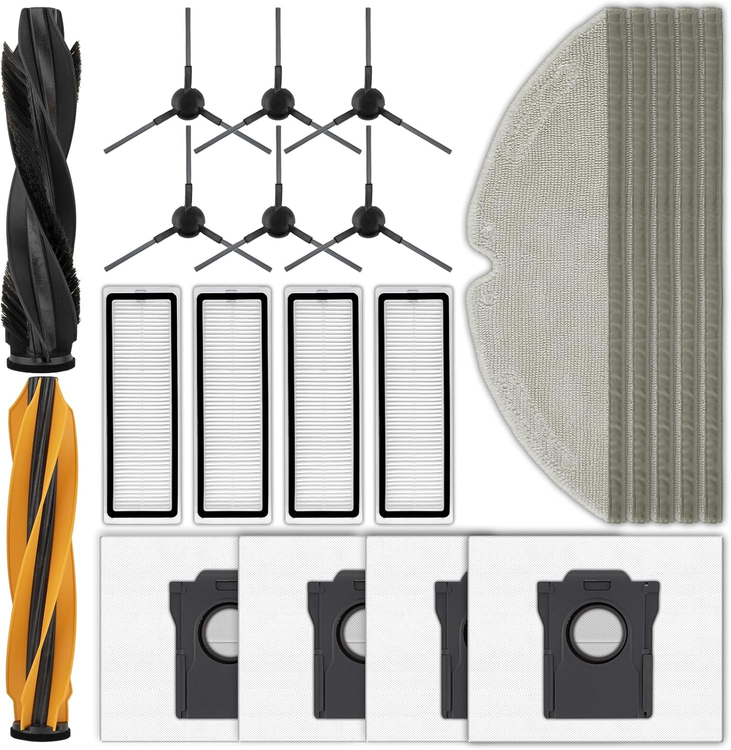 (21 Pack) D20 Plus Replacement Parts Compatible with Dreame D20 Plus Robot Vacuum Cleaner, 2 Roller Brushes, 5 Mop Pads, 4 HEPA Filters, 4 Dust Bags, 6 Side Brushes, Accessories Kit