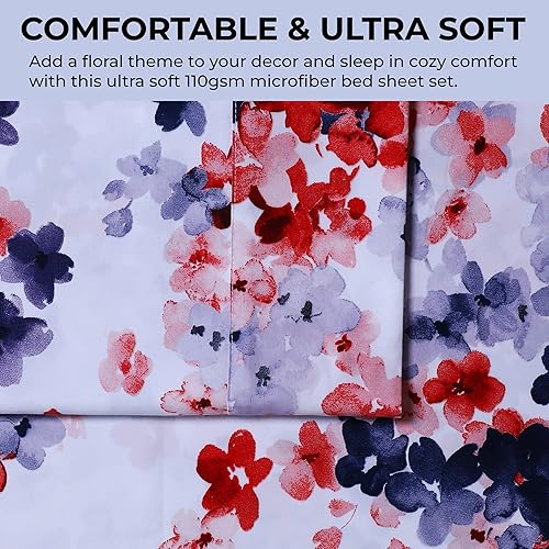 Miniatura 3 de AZORES HOME Juliette - Juego de sábanas de bolsillo profundo estampado con plano de gran tamaño, tamaño individual XL, rojo