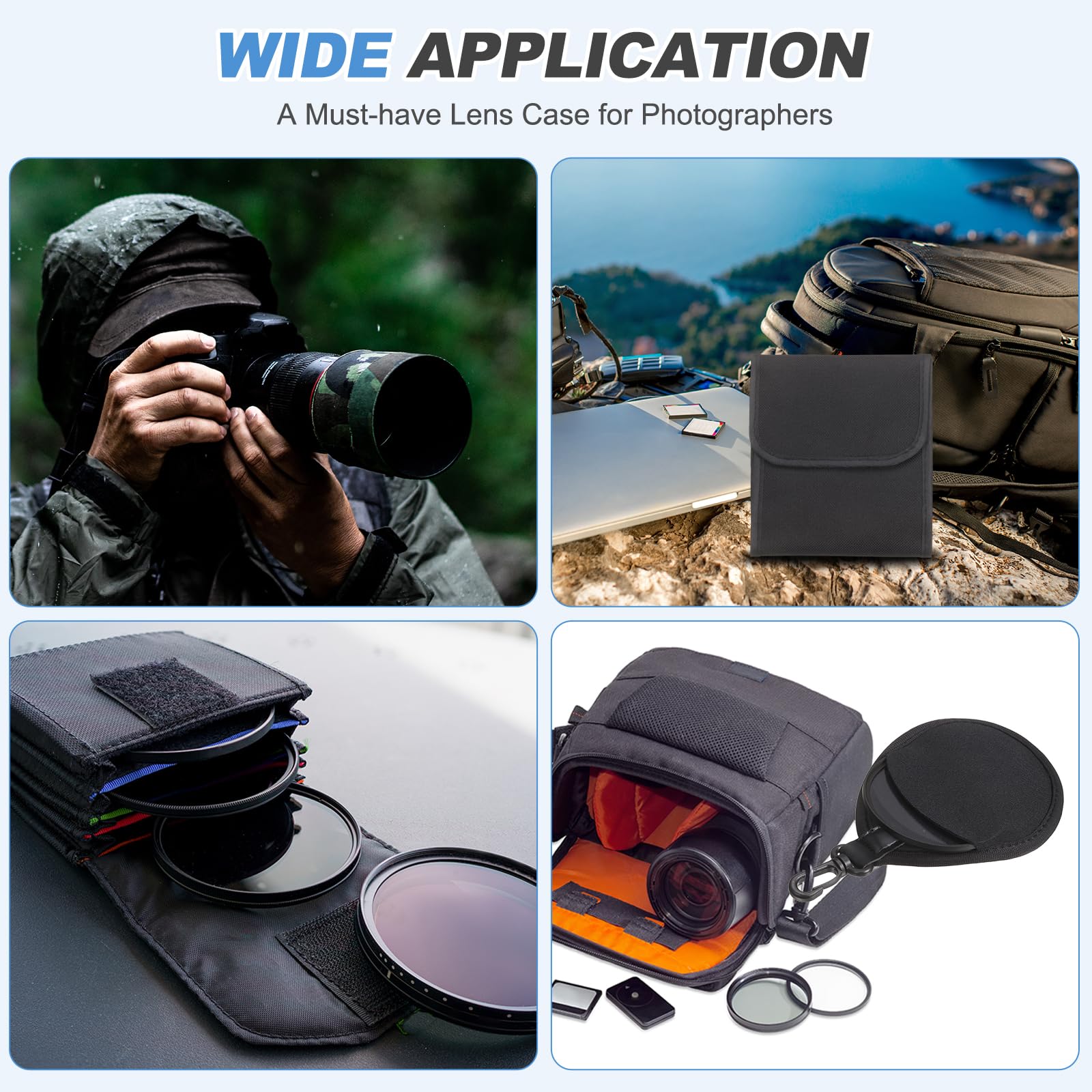 PATIKIL Estuche para Filtros De Lente De 49 mm, 2 Piezas Bolsa De Transporte para Filtros De Cámara con 12 Bolsillos, Funda Protectora De Nylon Antigolpes, Negro