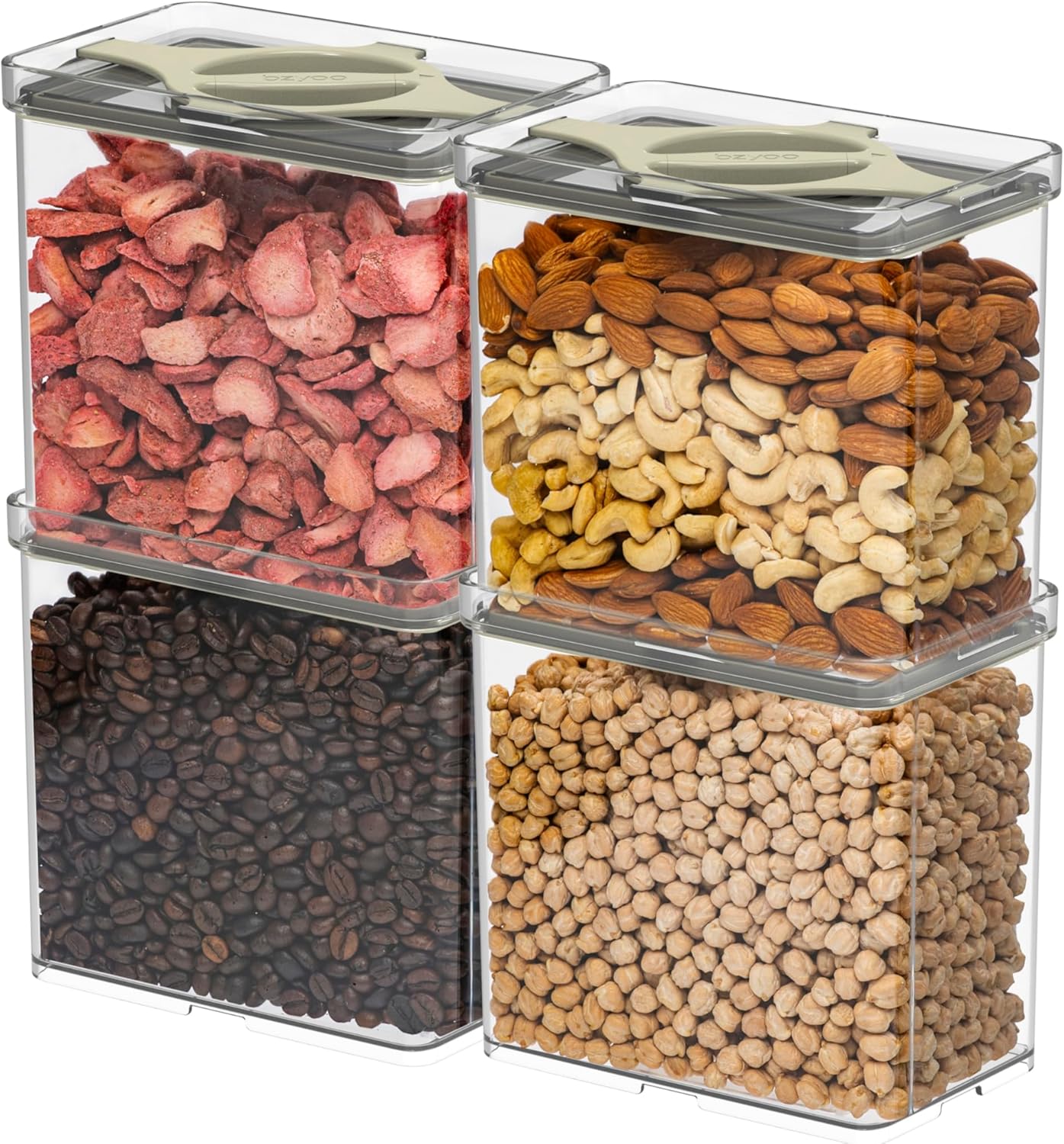 4-Pack Airtight Pantry Containers, 1.9 QT / 1.8 L Clear Food Storage Jars with Leakproof Twist-Lock Lids, Detachable Lid for Easy Cleaning, Cereal, Pasta, Rice, Oats, Snack Storage Sand