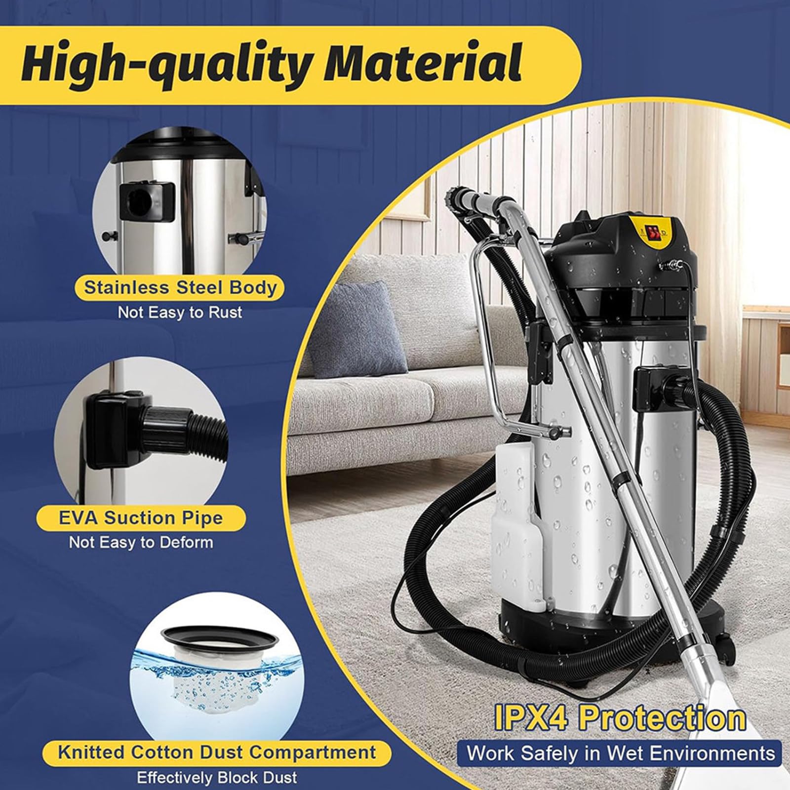 Limpiador de alfombras comercial, máquina de tapicería en seco y húmedo con cabezal de vacío largo, extractor profesional para limpieza de alfombras, sofás y cortinas
