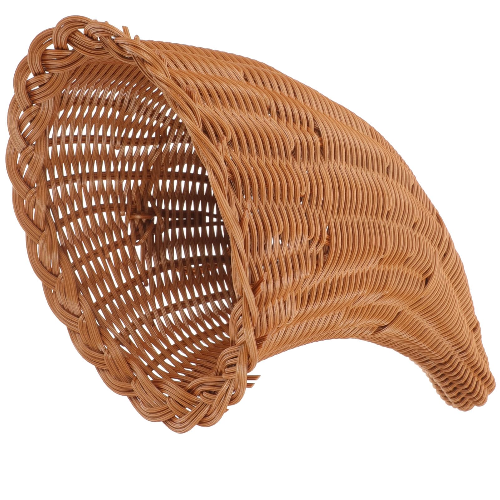 Cesta Cornucopia Tejida Caramelizada Pequeña (18.5x3.5x28 Cm) De Fibras Naturales, Multiusos para Frutas, Aperitivos y Decoración De Mesa