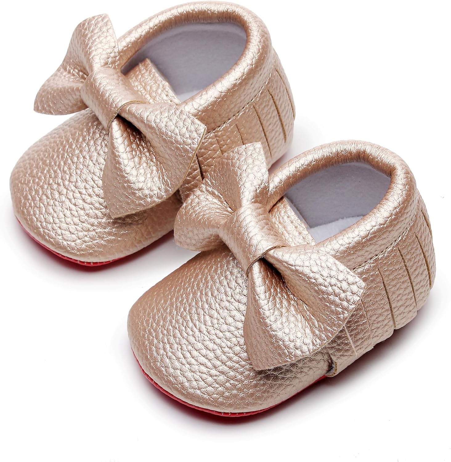 Bebila Double Bow Fringe Baby Moccasins - Soft Sole Baby Shoes Girls Toddler Crib Flats - Image 4