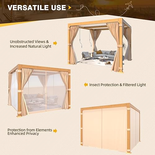 Miniatura 83 de MELLCOM Pérgola con listones de 10 x 12 pulgadas, pérgola de aluminio para exteriores con techo con listones ajustables, cortinas impermeables