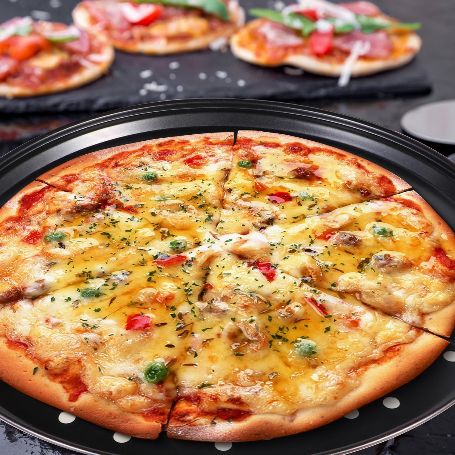 Pizza Pan for Oven Pizza Pans Nonstick Pizza Tray for Oven Round Pizza Pan 12 inch Carbon Steel Pizza Baking Pan Pizza Trays for Cookie Pizza Pie Cake Dishwasher Safe - Image 7