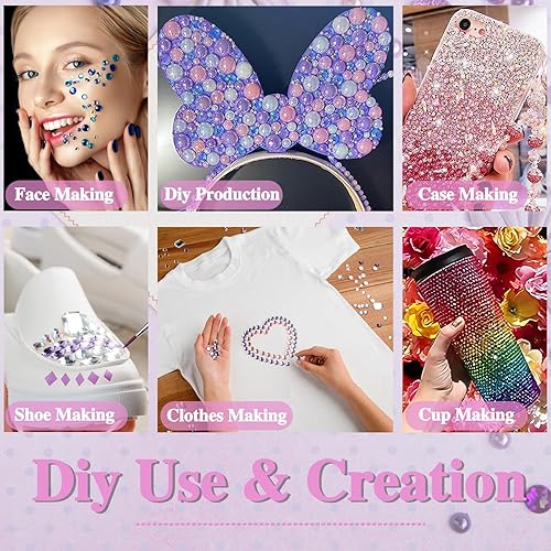 Miniatura 5 de 3 hojas de gemas de diamantes de imitación autoadhesivos para la cara, maquillaje, uñas, manualidades (rojo rosa)