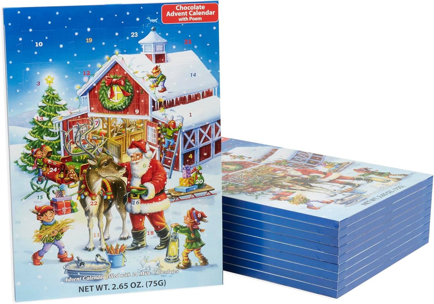 10-Pack of Ready Reindeer Chocolate Advent Calendars by Vermont Christmas Company - with Twas the Night Before Christmas
