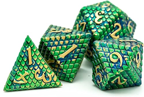 Miniatura 4 de UDIXI juego de dados de metal poliédricos para juegos de rol y Calabozos y dragones (azul y verde, con números dorados)