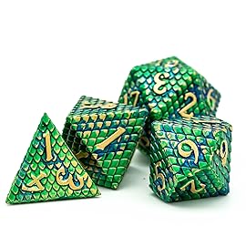 UDIXI Metal Dice Set D&D, 7-Die Dragon Scale Metal DND Dice Set Polyhedral for Role Playing Games and Other Tabletop Game (Green)