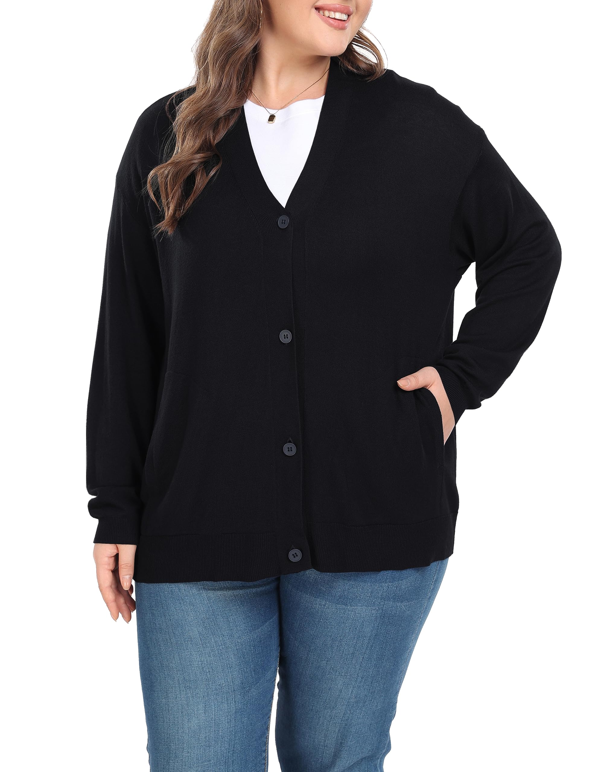 ShiailiKnit Plus Size Cardigans for Women Classic Light to Wear Soft Sweater