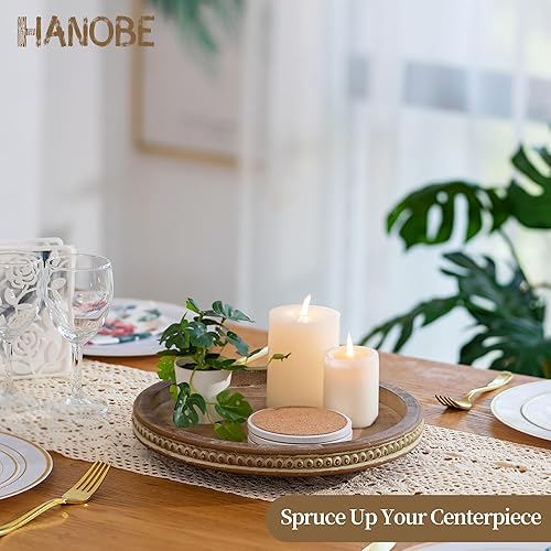 Vista 2 de Hanobe Lazy Susan - Bandeja de centro de mesa, organizador redondo de madera para tocadiscos de 12 pulgadas para mesa de comedor, cocina, mesa