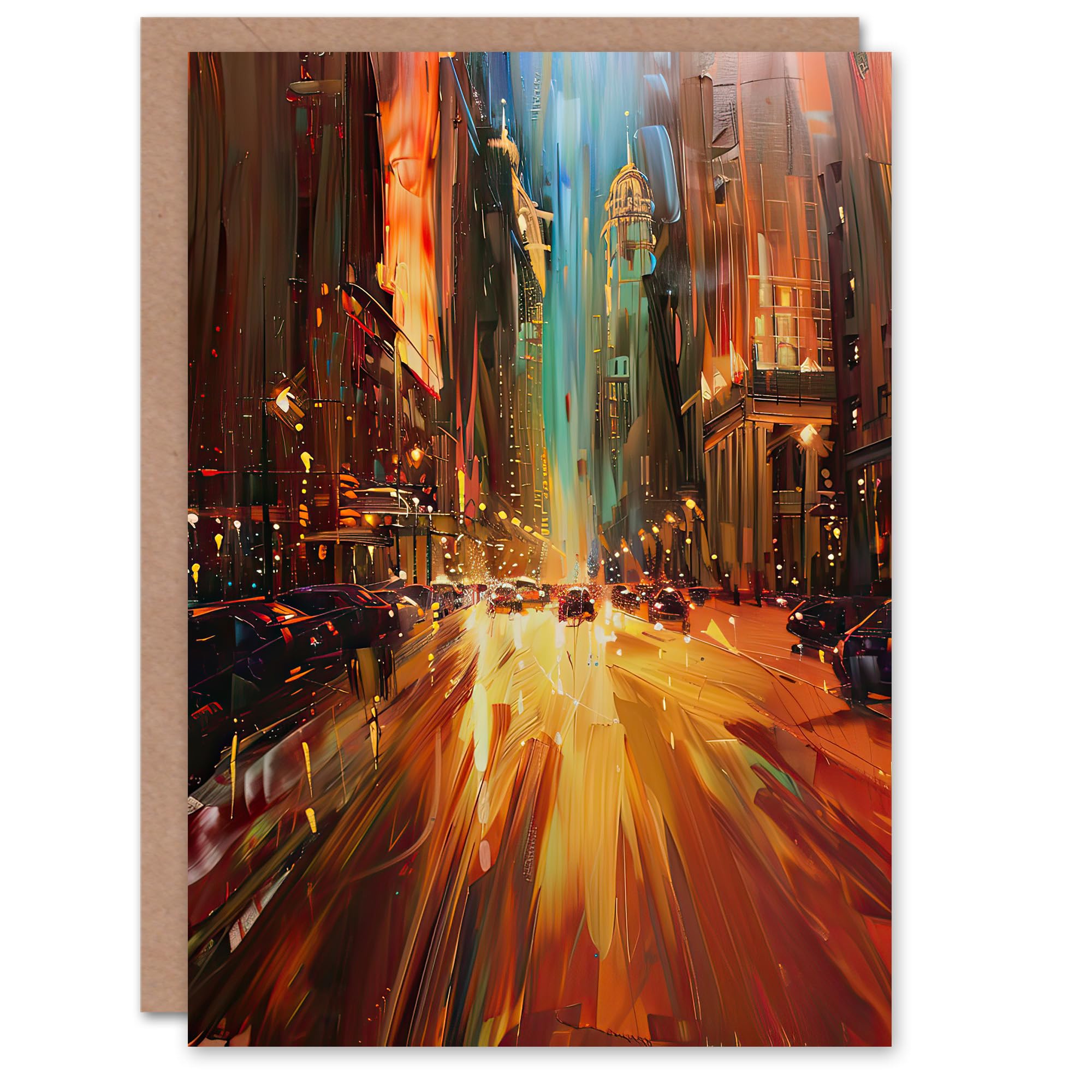 Artery8 Greeting Card New York City Night Cityscape Abstract Painting Blank For Him Or Her Art Birthday Card