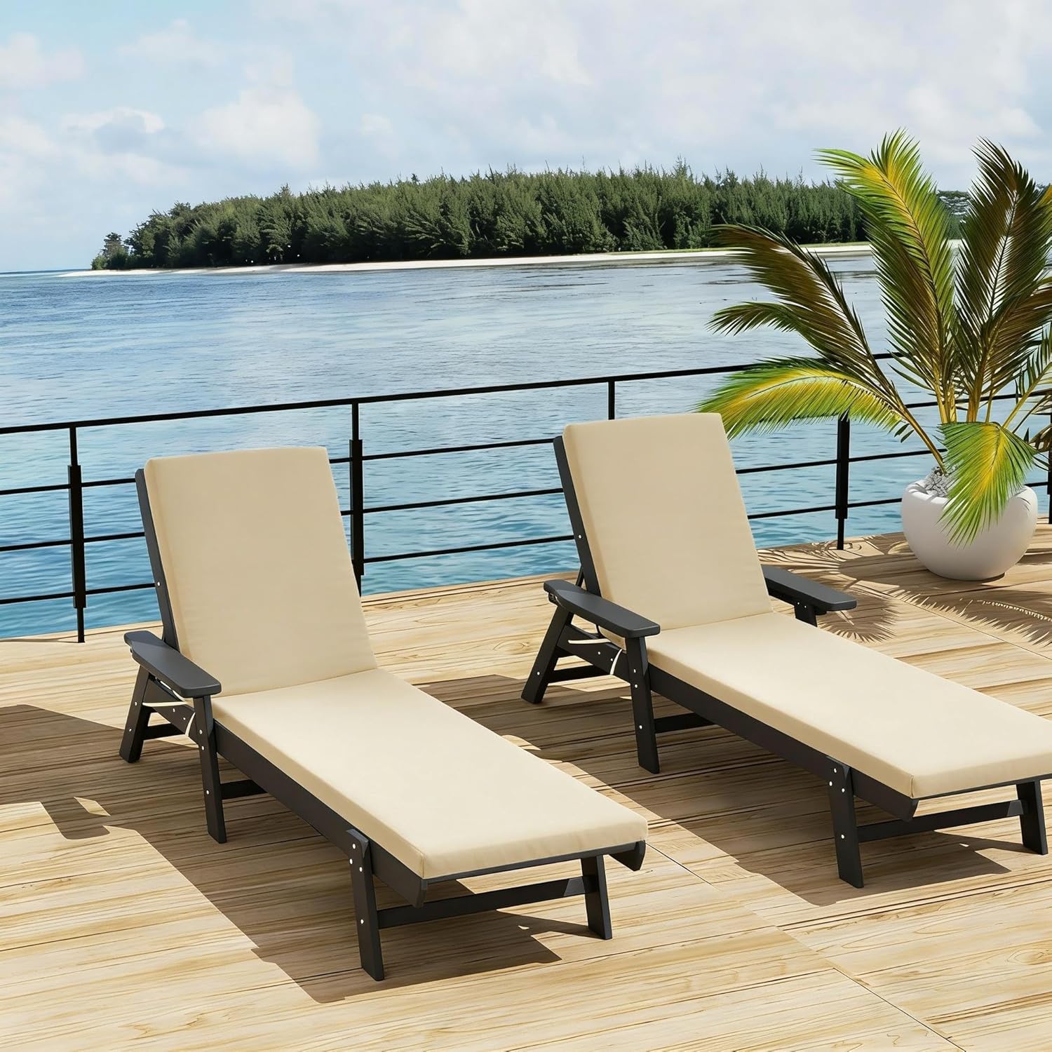 Waterproof Chaise Lounge Cushion Set of 2, 75''L x 24''W x 2.5''T, Outdoor Patio Furniture Cushion for Pool, Garden, Lawn (Beige)