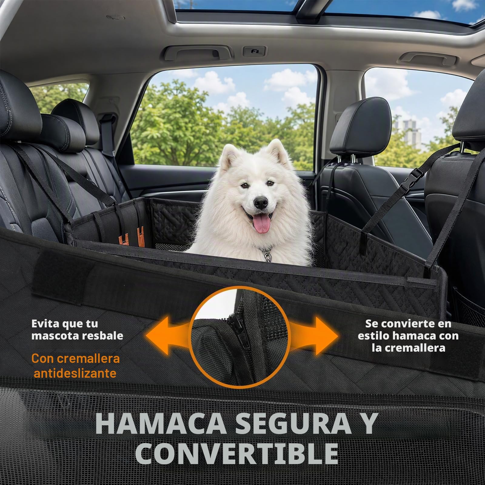Asiento Coche Perro Grande Mediano, Asiento Perro Coche Base Rígida Reforzada, Impermeable 600D Oxford con Cinturón de Seguridad, Antideslizante para Asiento Trasero hasta 50kg