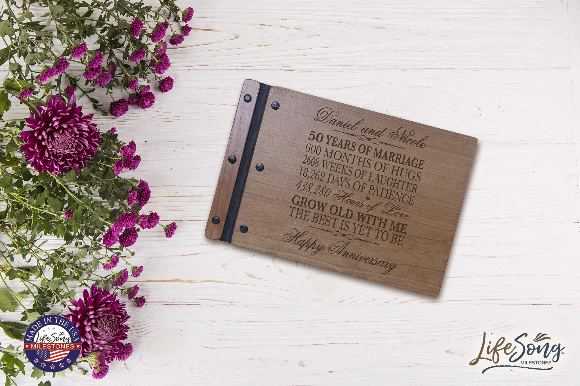 LifeSong Milestones Personalized 50th Wedding Anniversary Guest Book for Couple 50 Years of Marriage Celebration, Wooden Cherry Signature Registry Guest Book for Fiftieth Wedding (Cherry)