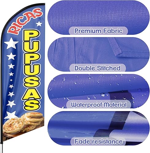 Miniatura 3 de Ricas Pupusas - Bandera publicitaria de Swooper, bandera de plumas de Ricas Pupusas de 8 pies, letrero de plumas publicitarias para Ricas Pupusas