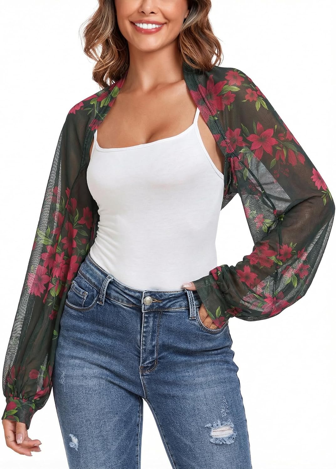 ZAFUL Women's Sheer Shrug Y2K Long Sleeve Cardigans 2025 Irregular Tie Front Bolera