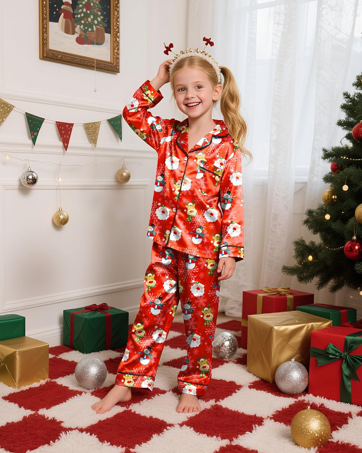 Sylfairy Satin Pajamas for Girls Silky Button-Down Sleepwear Unicorn Nightwear Loungewear PJS Clothes Set Gifts for Kids - Image 2