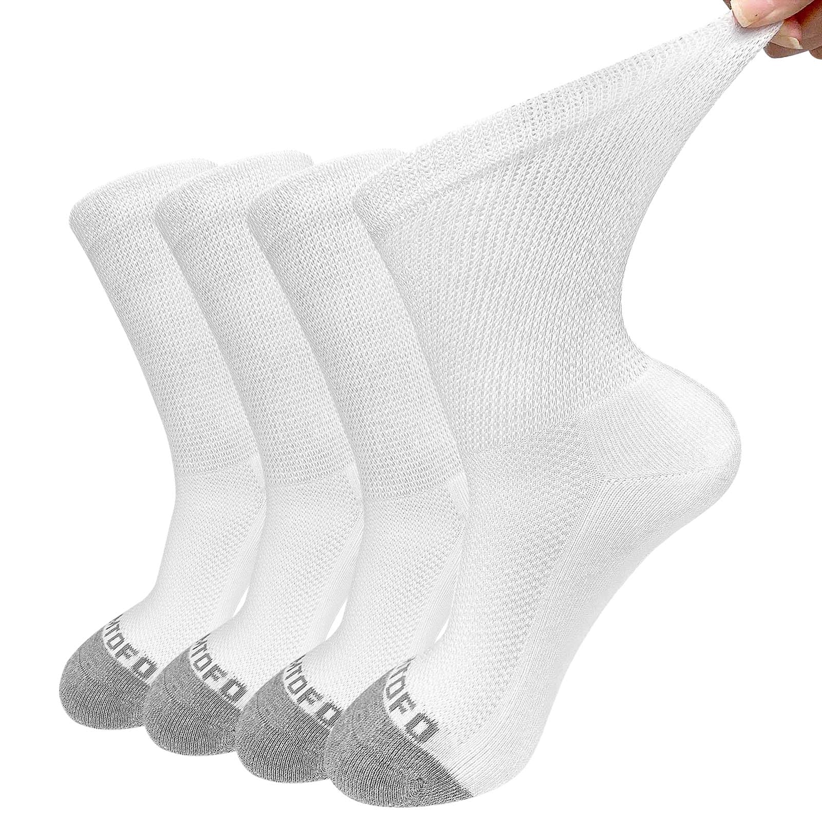 LOFIR Calzini Diabetici in Cotone da Uomo: Calze Sanitari con Cintura Extra Larghi Senza Elastico Senza Cucitura Calzino con Comodi suola imbottita da Uomo Nero Bianco Grigio Taglia 39-50 4 paia