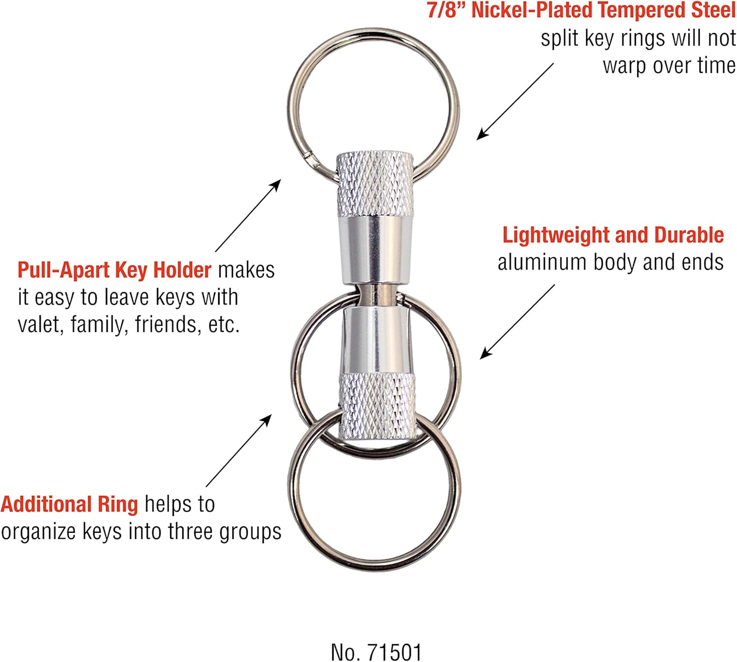 Lucky Line 3-Way Pull Apart Keychain, 1 Pack, Silver (71501) : Key Tags And Chains : Office Products
