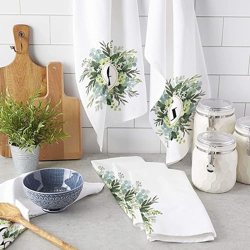 Miniatura 3 de Juego de 1 juego de toallas de cocina y paños de cocina, monograma de letra G, eucalipto, cabaña, primavera, verano, estilo rural, 18 x 28 pulgadas,