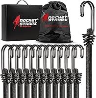 Vista 10 de Rocket Straps - Surtido de cuerdas elásticas ajustables para exteriores - Juego resistente de 20 cuerdas elásticas (36") con ganchos dobles en J