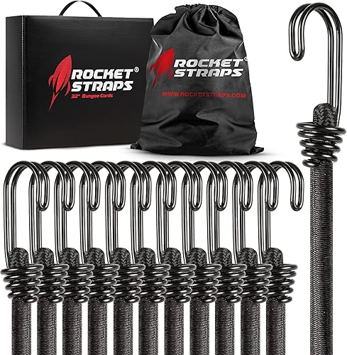 Surtido definitivo de cuerdas elásticas para exteriores - Juego resistente de 12 cuerdas elásticas con ganchos doble J - Correas elásticas para