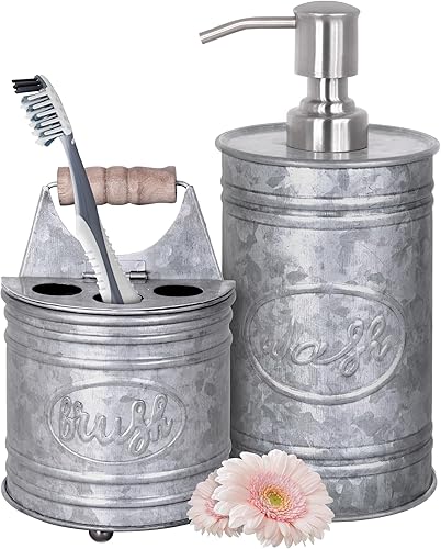 Miniatura 10 de Autumn Alley Juego de accesorios de baño rústicos, dispensador de jabón y soporte para cepillos de dientes, accesorios de baño occidentales,