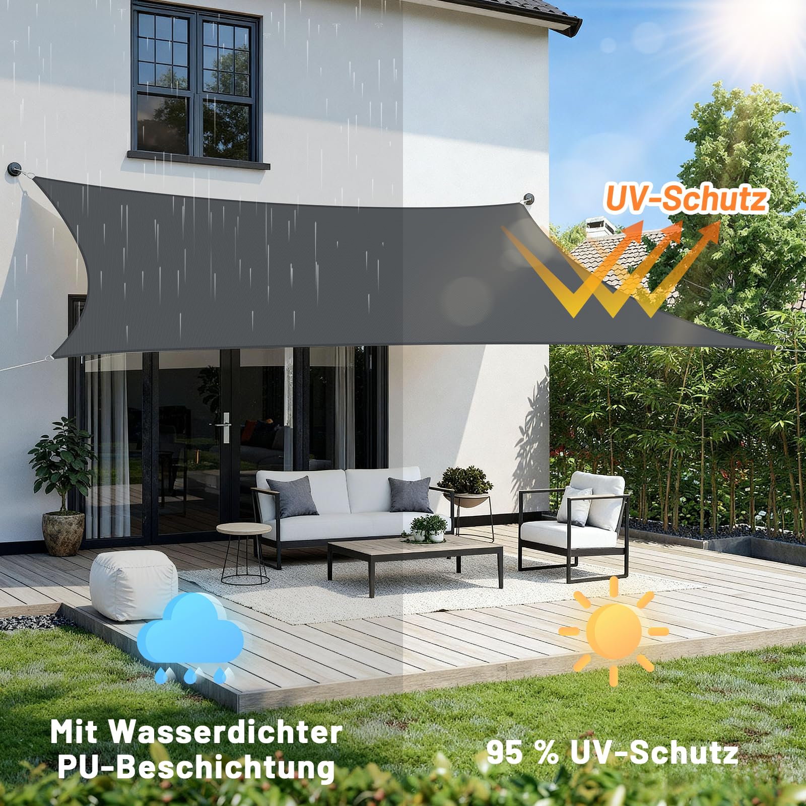 LOVE STORY Sonnensegel Rechteckig 2.5x3m Wasserdicht UV95% für Garten