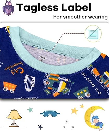 Vista 2 de KOBERO Boys Pajamas 4 Pieces Long Set 100% Cotton Sleepwear Size 18 Months-12 Years
