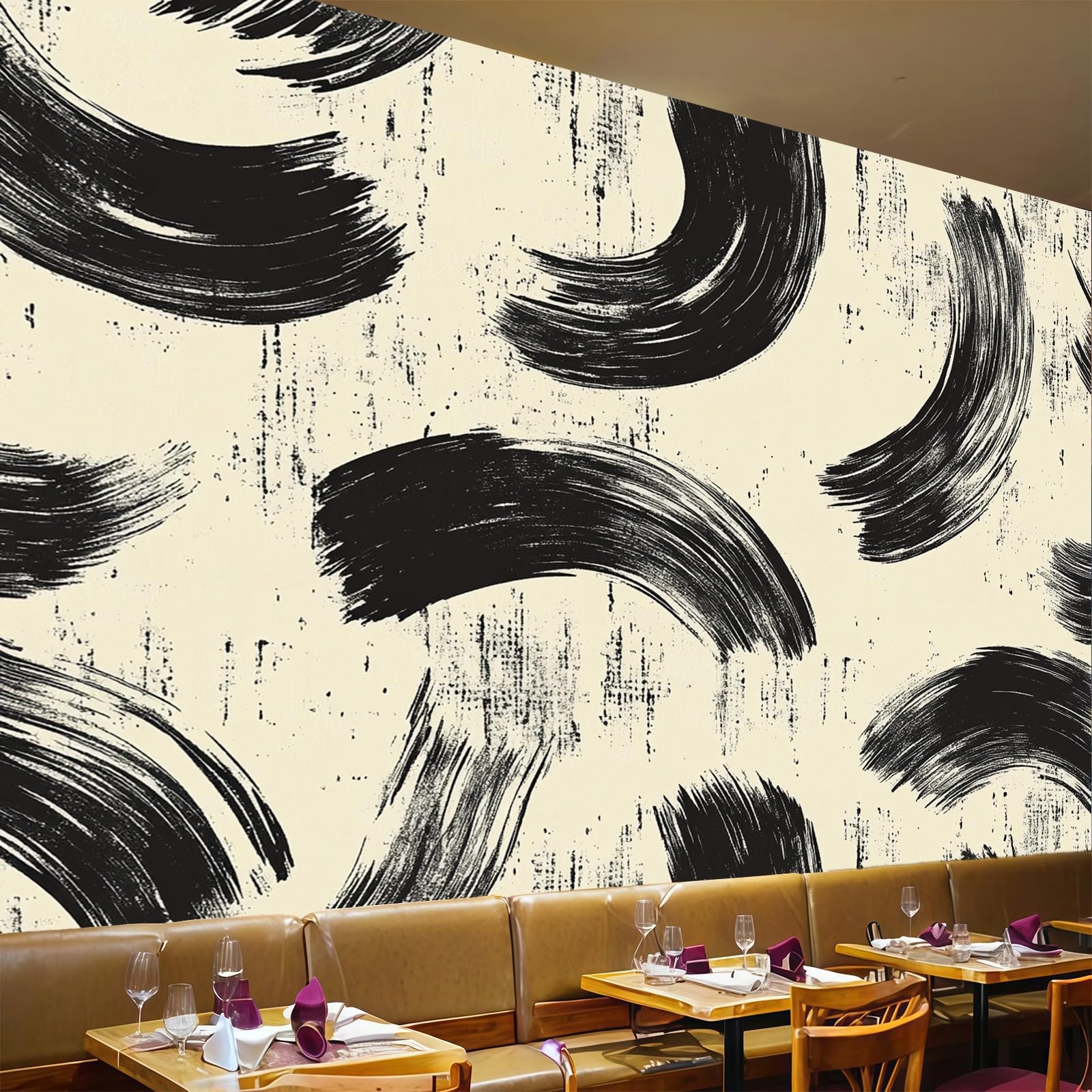 Papier peint panoramique pour agrandir un salon avec un motif arc abstrait gris