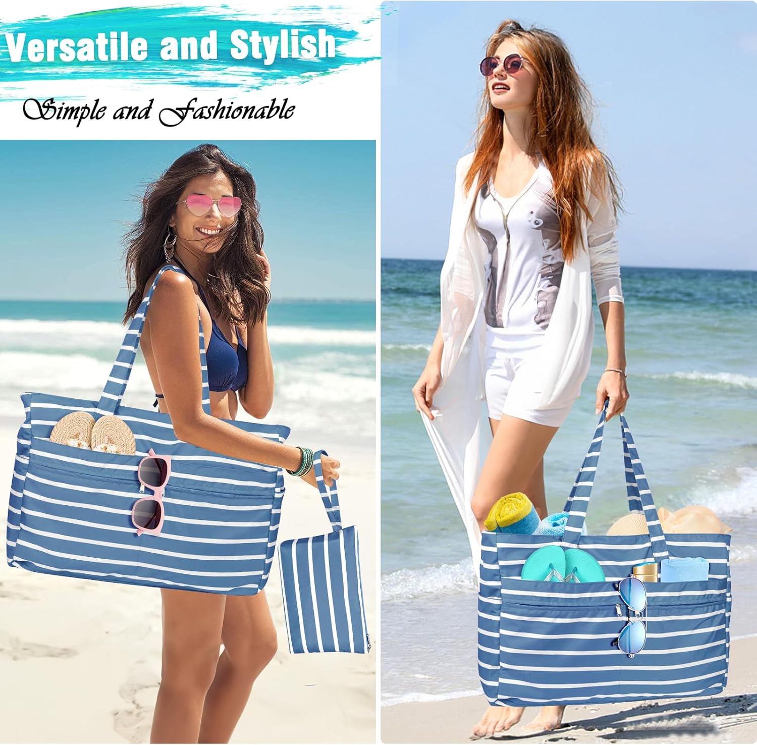 HUANLANG Extra Large Beach Bag Waterproof Beach Totes Bags for Women Men,Pool Bag with Zipper Wet Pocket - Image 8