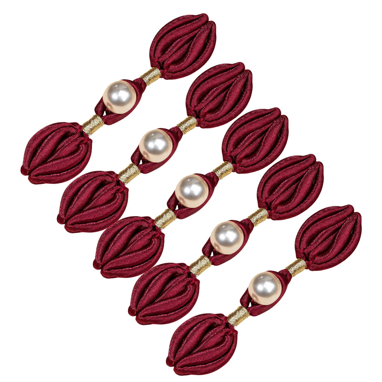 Alloneslife Red Wine 5Pcs Pearls Embellished Flower Shape Cheongsam Button Decorative Chinese Knot Button For Dress Cloaks Coat Sewing Craft Sewing Supplies