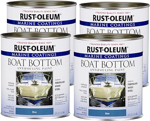 Rust-Oleum 207013-4PK Pintura antiincrustante para fondo de barco marino, cuarto de galón, azul, paquete de 4