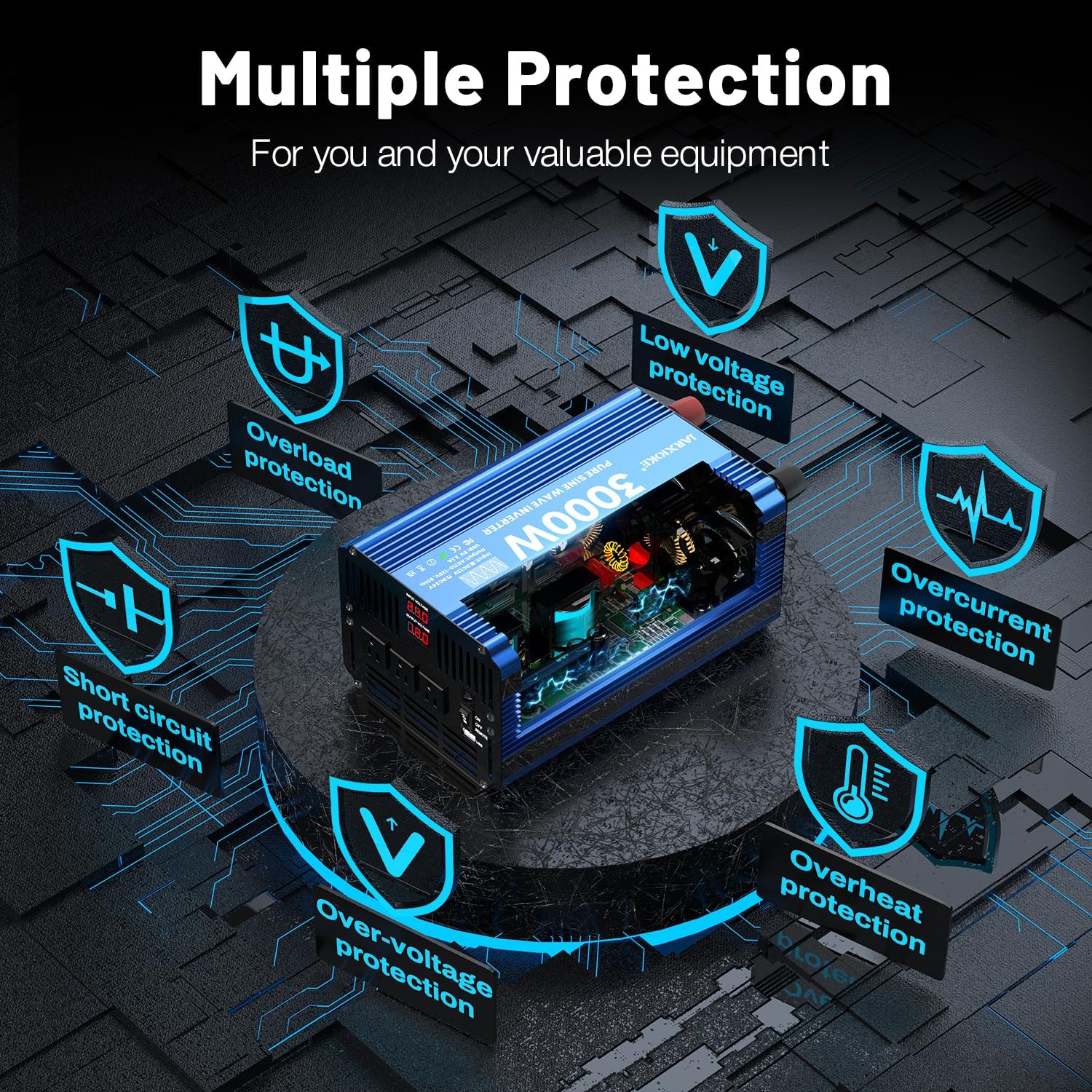 3000 Watt Pure Sine Wave Power Inverter 24V DC to 110V 120V Converter for Home, RV and Off-Grid Solar Systems with 3 AC Outlets, Dual USB Ports, LCD Display and Remote Control