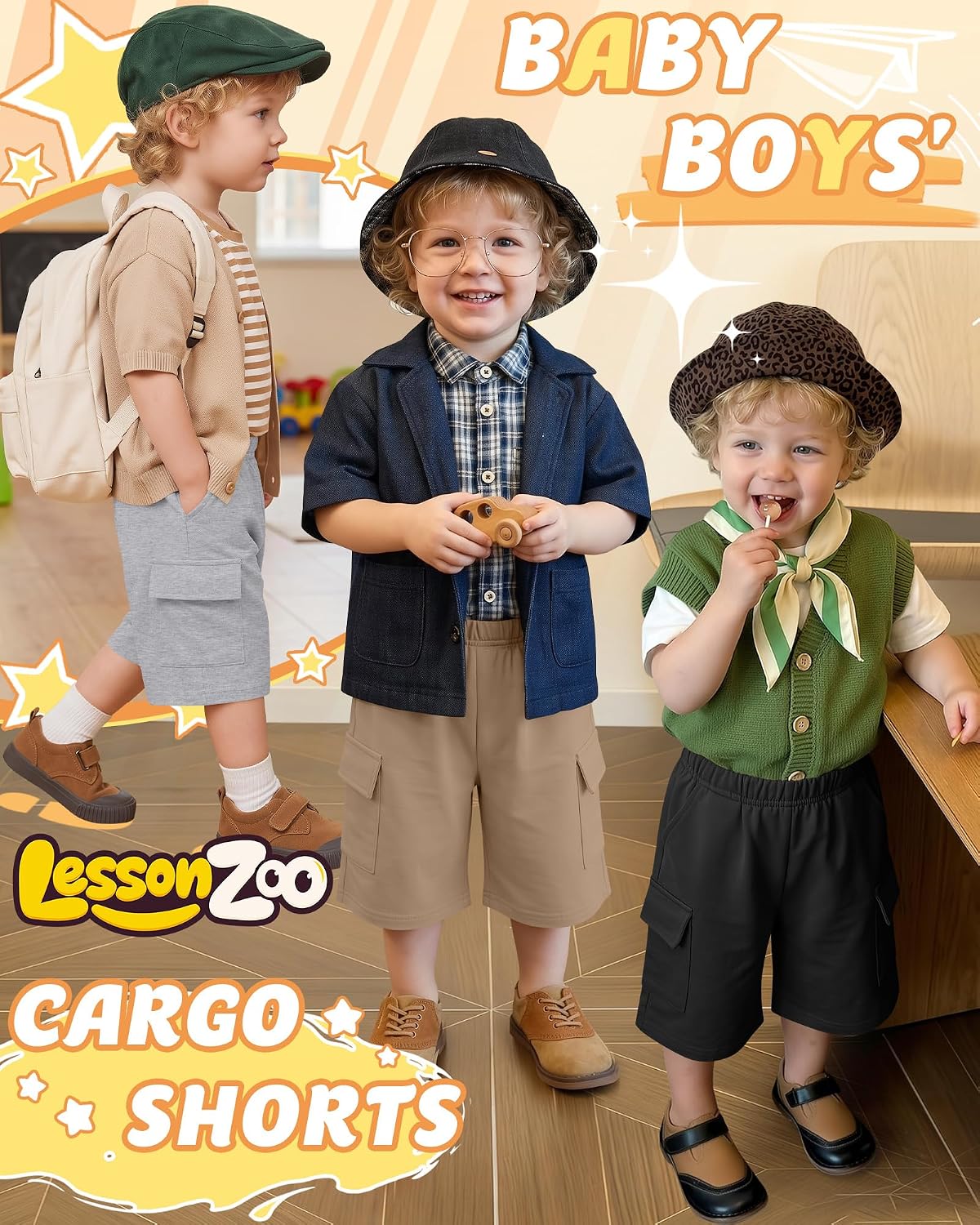 3 Pack Toddler Boy Shorts Cargo Bermuda Shorts Summer Clothes Casual Basic Elastic Waist SweatShorts with Pocket