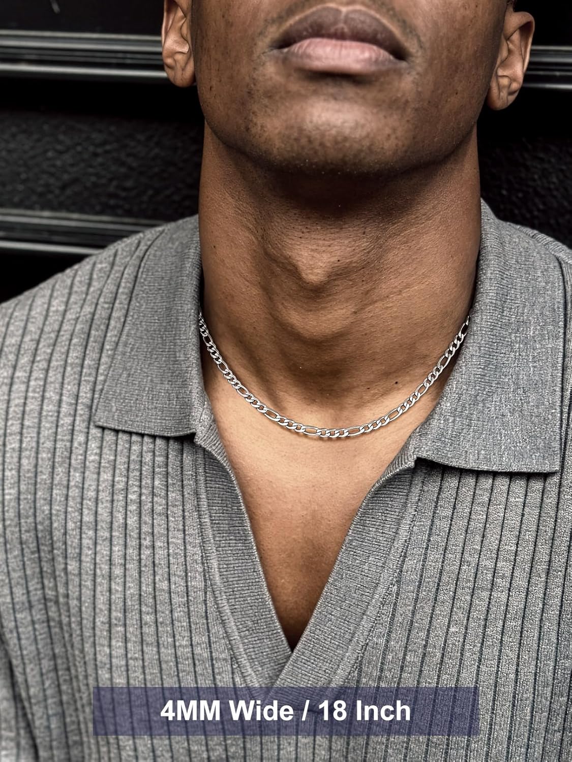 Bandmax Stainless Steel Figaro Chain Necklaces for Men Women, Silver/Gold/Black 4MM/6MM/9MM Flat Italian Style Figaro Link Chains Length 14"-30", Gift Packed