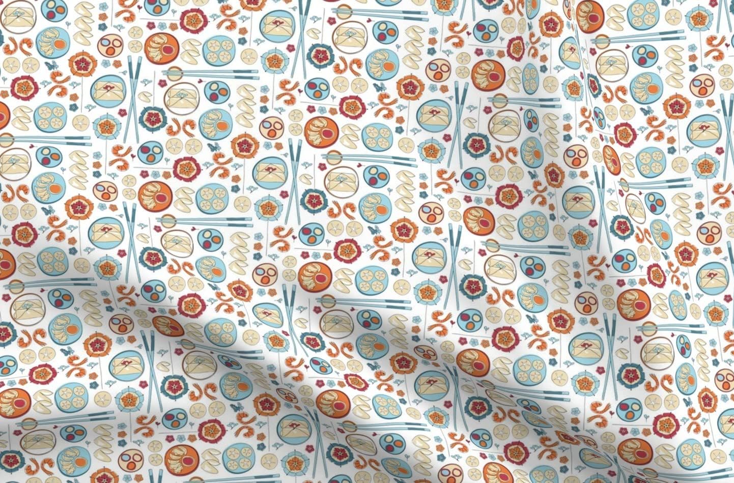 Spoonflower Fabric - Dim Sum Dumplings Take Out Chinese Food Printed on Petal Signature Cotton Fabric Fat Quarter - Sewing Quilting Apparel Crafts Decor