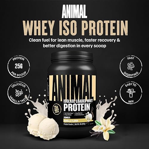 Vista 57 de Animal Whey Polvo de proteína aislada de suero de leche, para recuperarse después del entrenamiento, baja en azúcares sumamente digerible, sabor