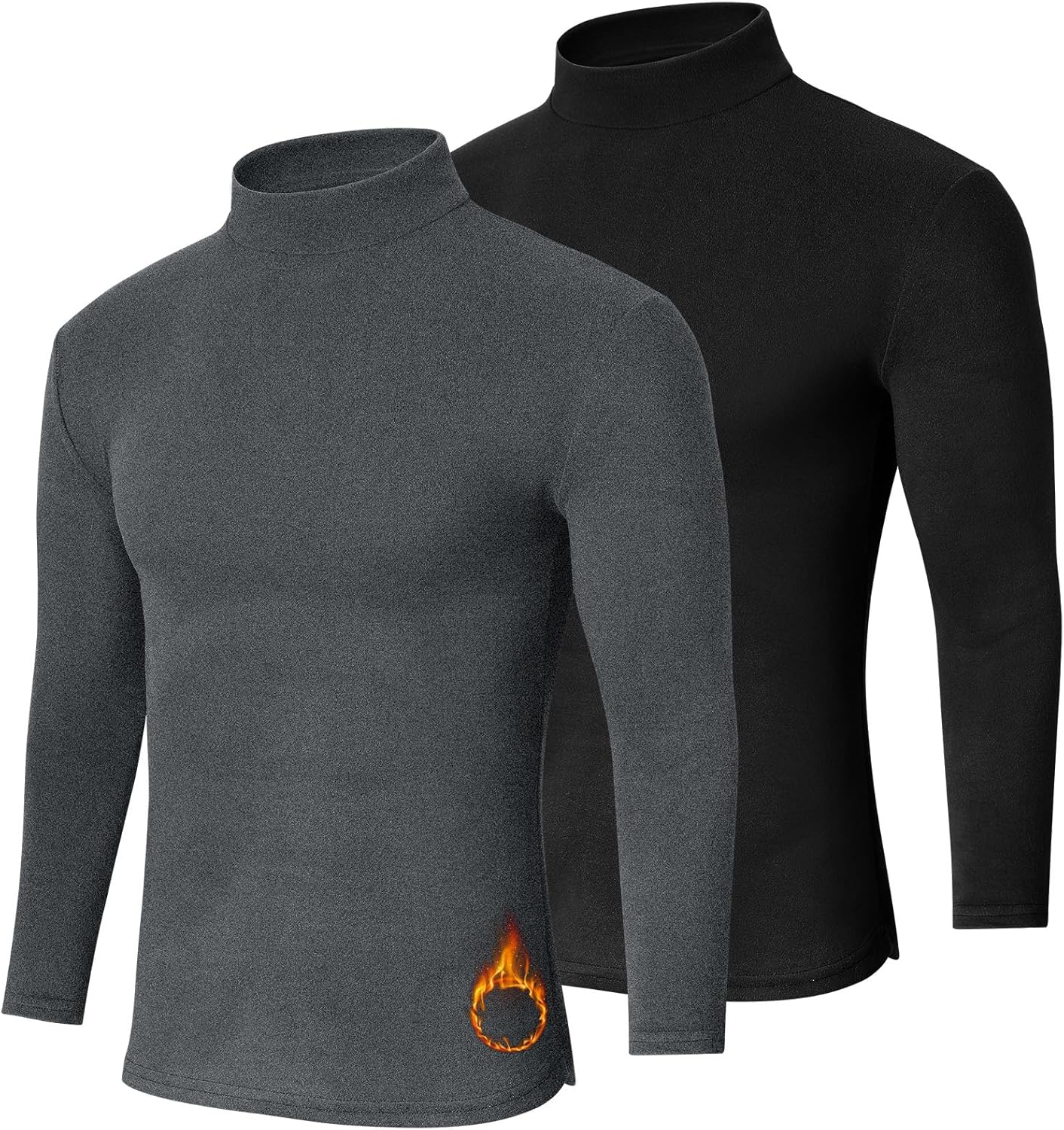 Cutecrop 2 Pack Men Mock Turtleneck Long Sleeve Shirts Double Sided Fleece Thermal Pullover Sweater Slim Fit Base Layer Top