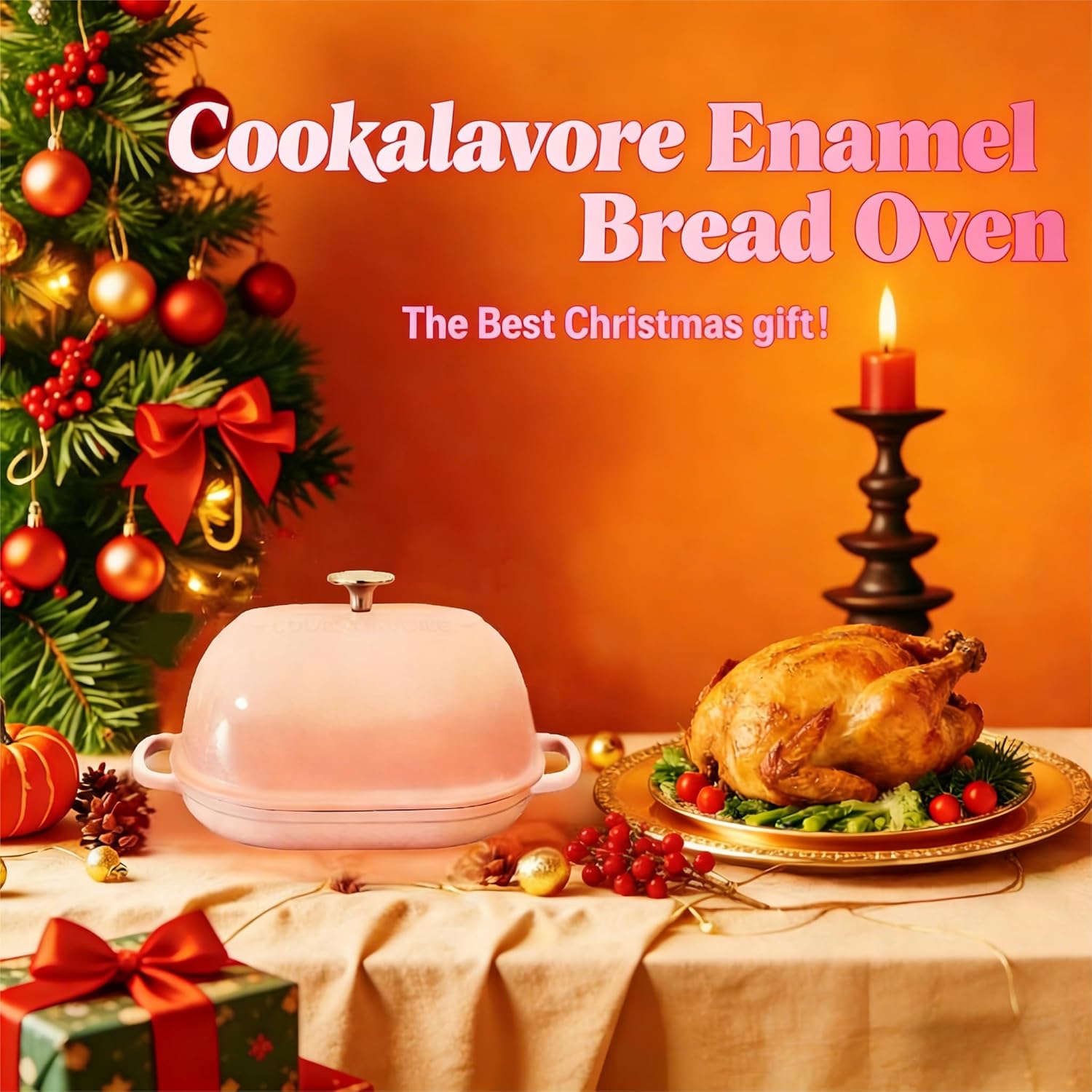 Cast Iron Bread Oven,6 QT Bread Oven,Thick Enameled Loaf Pan with Lid,Bread Pans for Homemade Bread,14.5"Dutch Oven for Bread Baking,Dutch Oven-with Silicone Baking Mat&Recipe,Gifts for Family,Pink