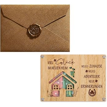 Housewarming Gifts Flat Wooden Card with Envelope House Warming Moving Gift Wish Fulfiller Money Gifts Packaging Voucher Wooden Card for Housewarming in the New Home