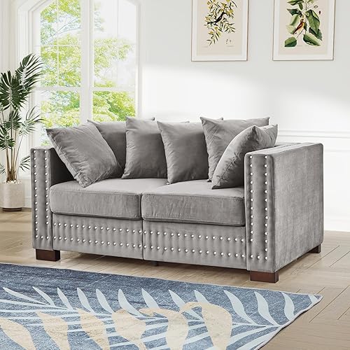 Miniatura 19 de Sofá moderno de mediados de siglo de 84.5 pulgadas de ancho con almacenamiento, sofá tapizado de terciopelo, sofá Chesterfield de asiento profundo