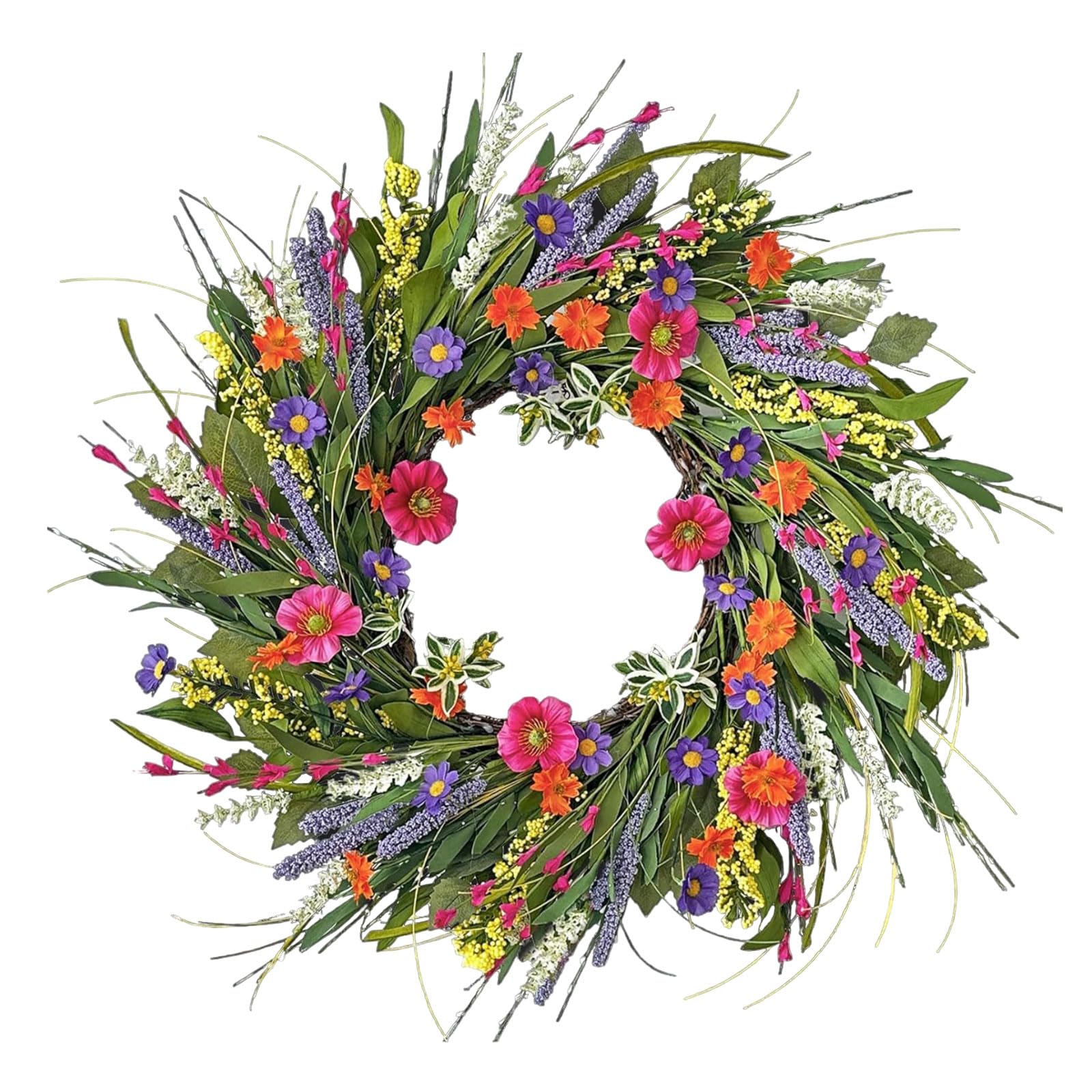 Couronne de fleurs mélangées pour porte d'entrée style fermes et campagne