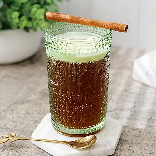 Miniatura 3 de Kate Aspen Hobnail - Juego de 6 vasos de bebida con cuentas florales verdes (13 onzas), juego de cristalería vintage, juego de vasos de cóctel,