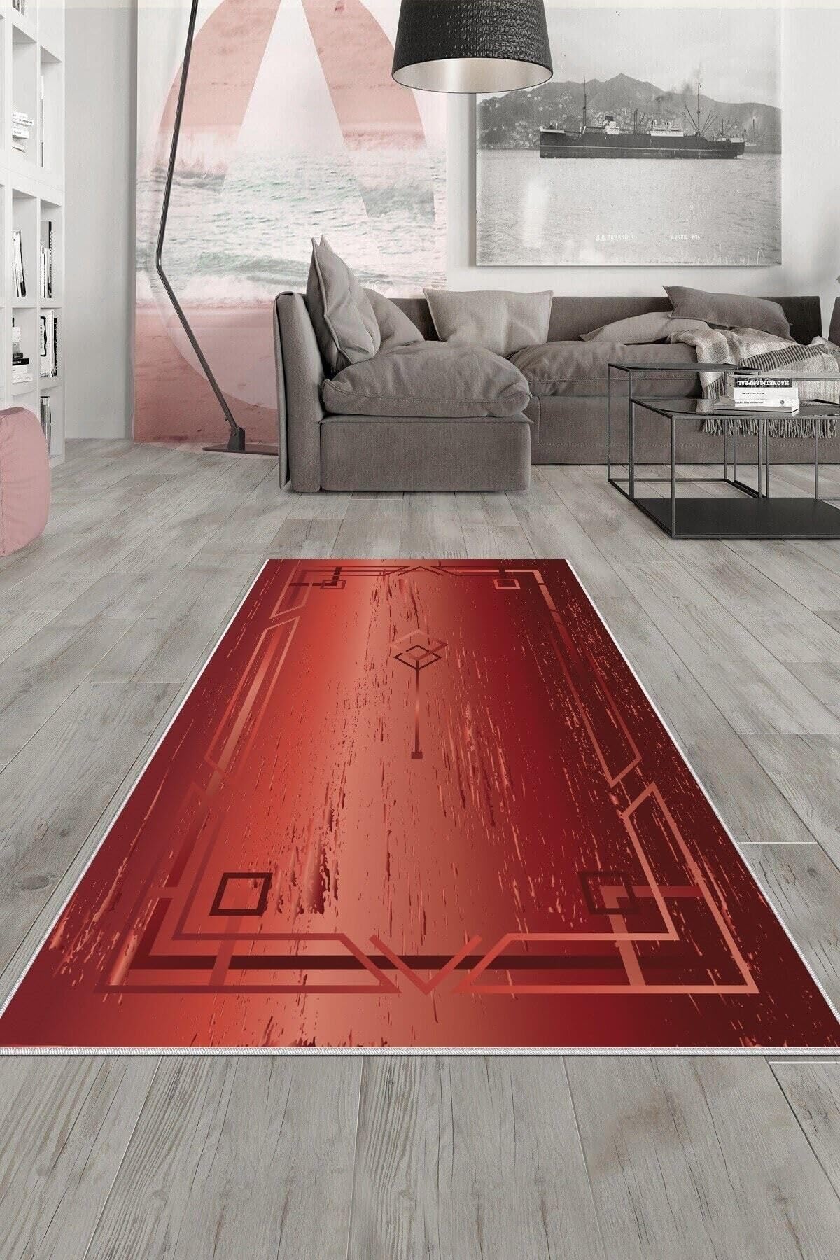 Pelangi Bordo Geometrik Desen Yıkanabilir Kaymaz Taban Leke Tutmaz Modern Salon Halısı Ve Yolluk, Bordo 120 x 200, 135811812020005