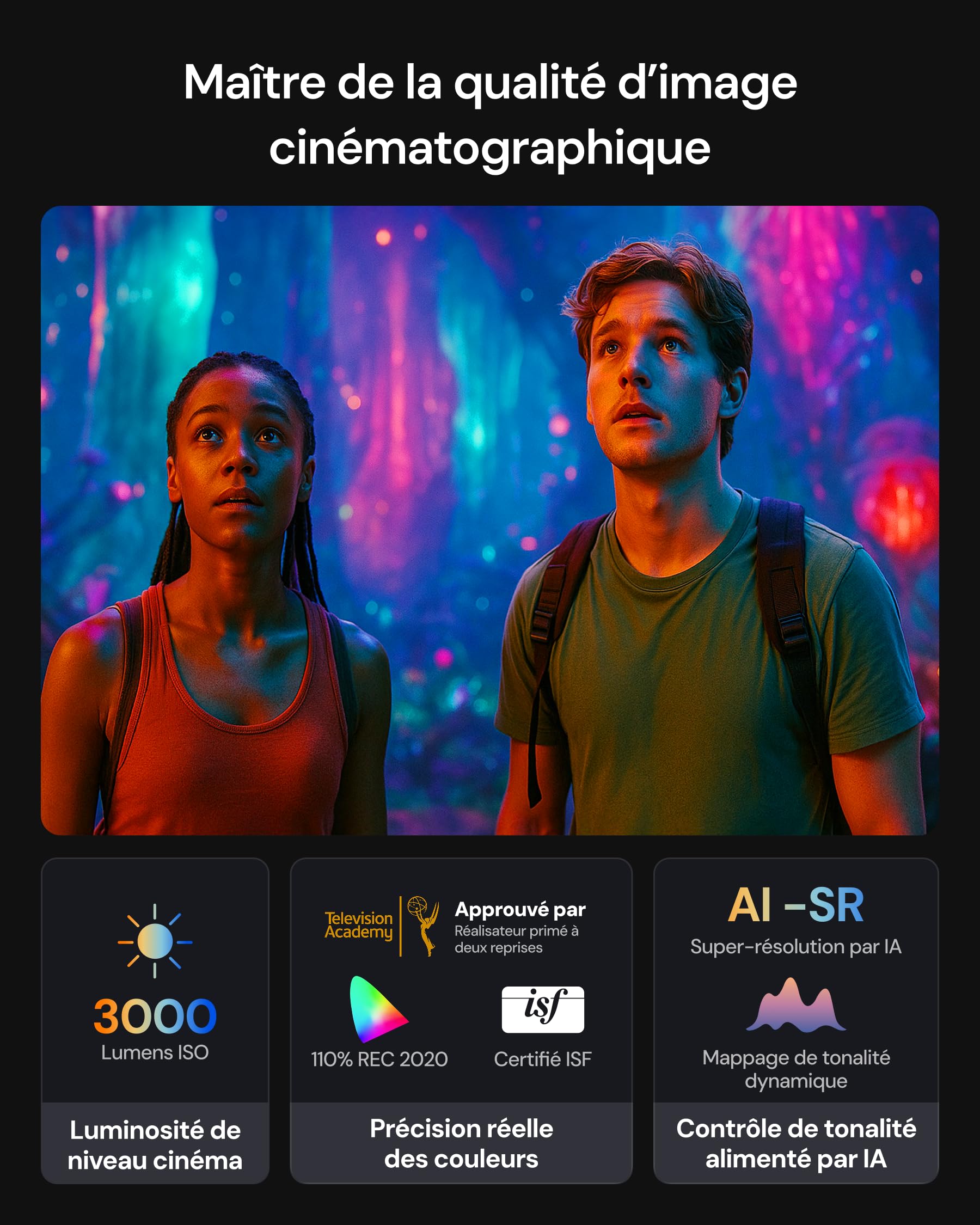 Vidéo projecteur 4K Valerion VisionMaster Pro2, 3000 ISO Lumens, Contraste 15000:1, Zoom Optique 0,9-1,5X, Ultra Faible Latence 4ms, IMAX, Compatible Google Home & HomeKit, Gaming, Home Cinéma